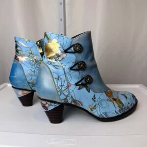 Superladystar Floral Ankle Boots Women’s EU 40 US 9.5 Blue Leather Cosplay Shoes